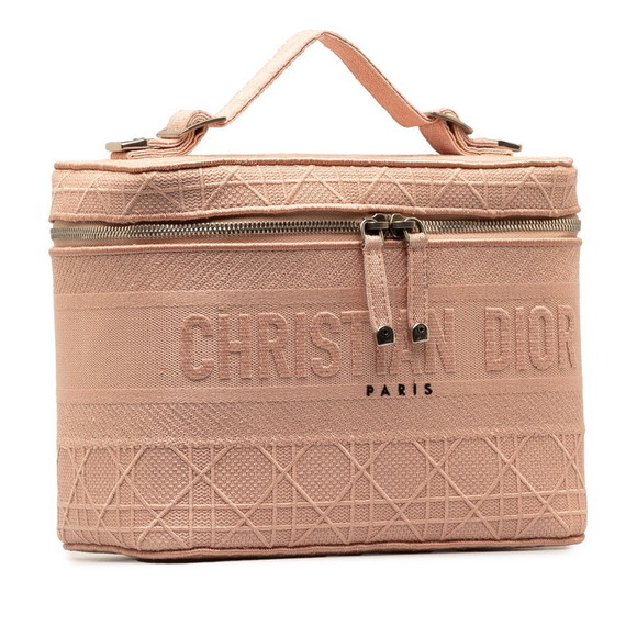 Dior Bag Vanity Embroidery Pink Cannage Canvas Handbag - Picture 1 of 11